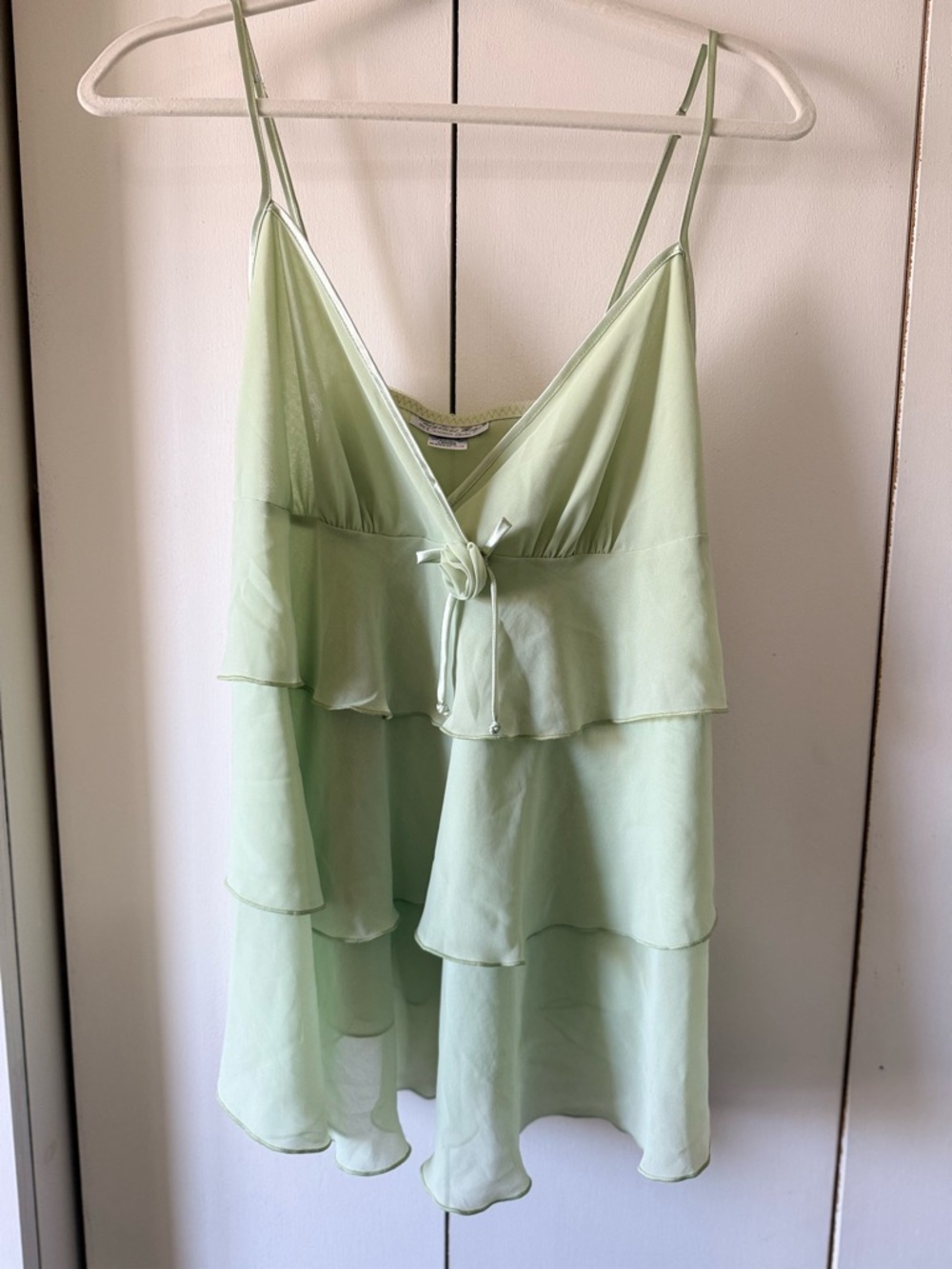 Y2K fairycore Tiered Ruffle V-Neck Babydoll Cami Top - Light sage Green L - Picture 9 of 16